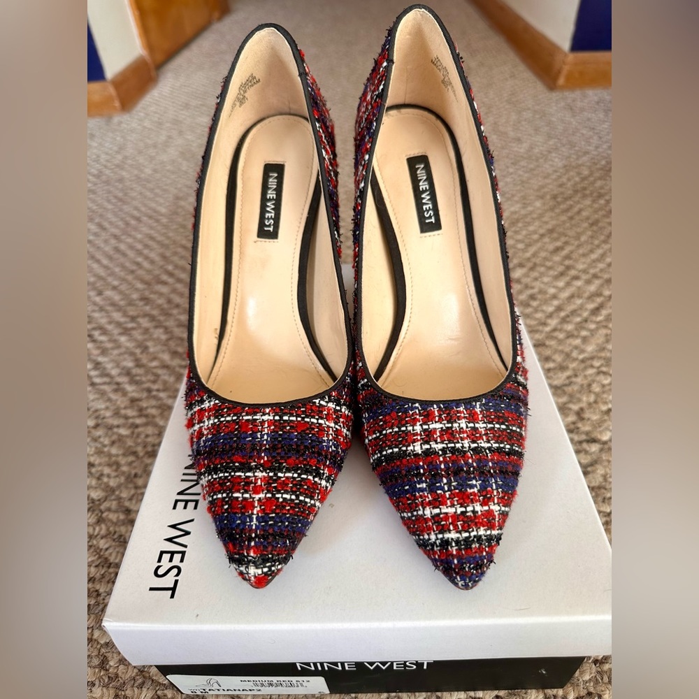 ❣️Nine West Tatiana Medium Red Plaid Heels